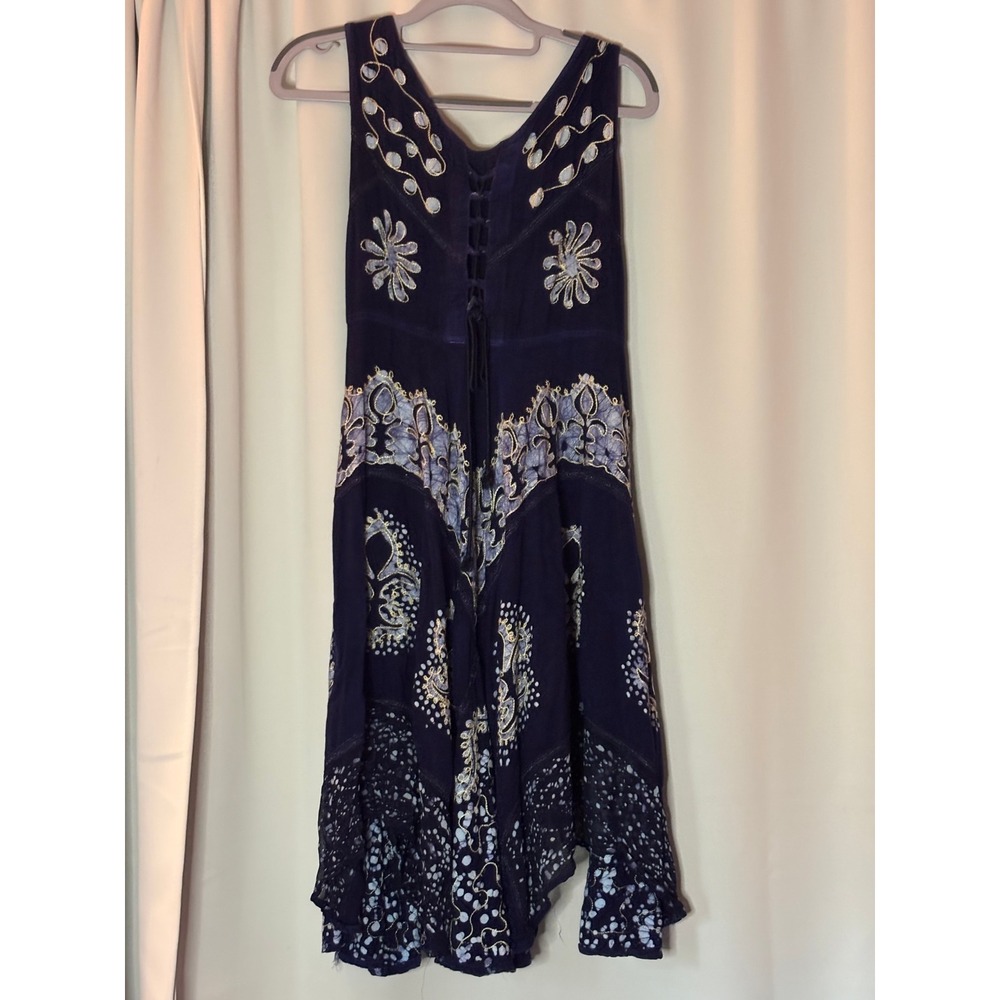 Fashion Terminal Navy Batik Boho Lace Up Y2K Gypsy Handkerchief Whimsigoth OS